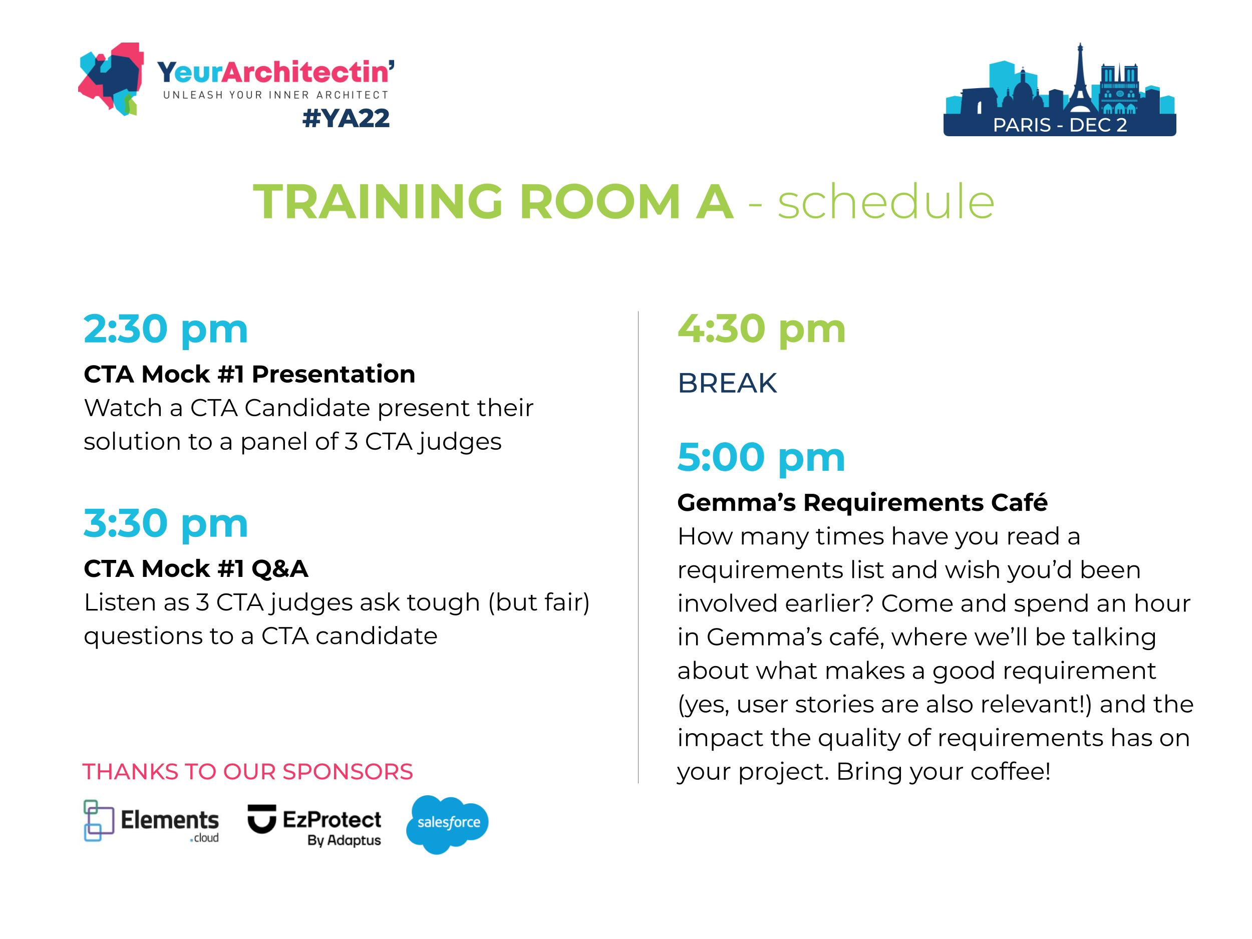 YeurArchitectin' - Training Room A Agenda